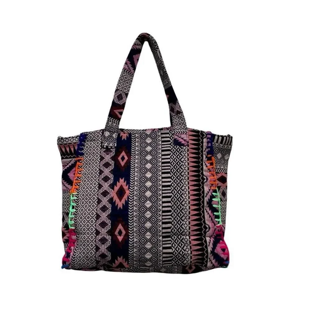 NWOT Boho Shoulder Tote Bag Women's Large Multicolor Aztec Tribal Ethnic Design